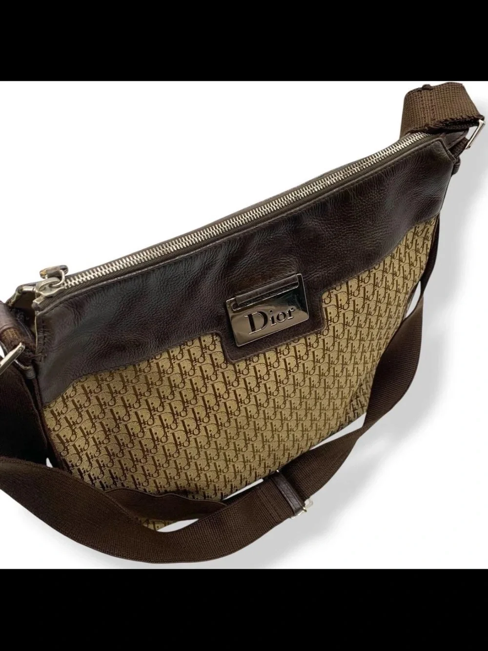 Dior Brown Monogram Canvas Crossbody with Dark Brown Trim